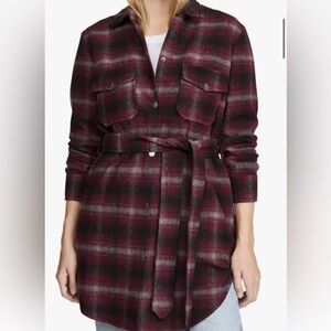BB Dakota Old Town Mode Plaid Shirt Jacket- NWT- Bordeaux- Size MEDIUM